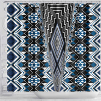 Blue Aotearoa Tukutuku and Poutama Motif Shower Curtain LT03 - Polynesian Pride