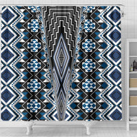Blue Aotearoa Tukutuku and Poutama Motif Shower Curtain LT03 - Polynesian Pride