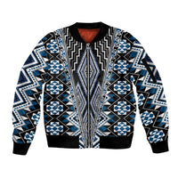 Blue Aotearoa Tukutuku and Poutama Motif Sleeve Zip Bomber Jacket LT03 Unisex Blue - Polynesian Pride