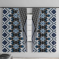 Blue Aotearoa Tukutuku and Poutama Motif Window Curtain LT03 With Hooks Blue - Polynesian Pride