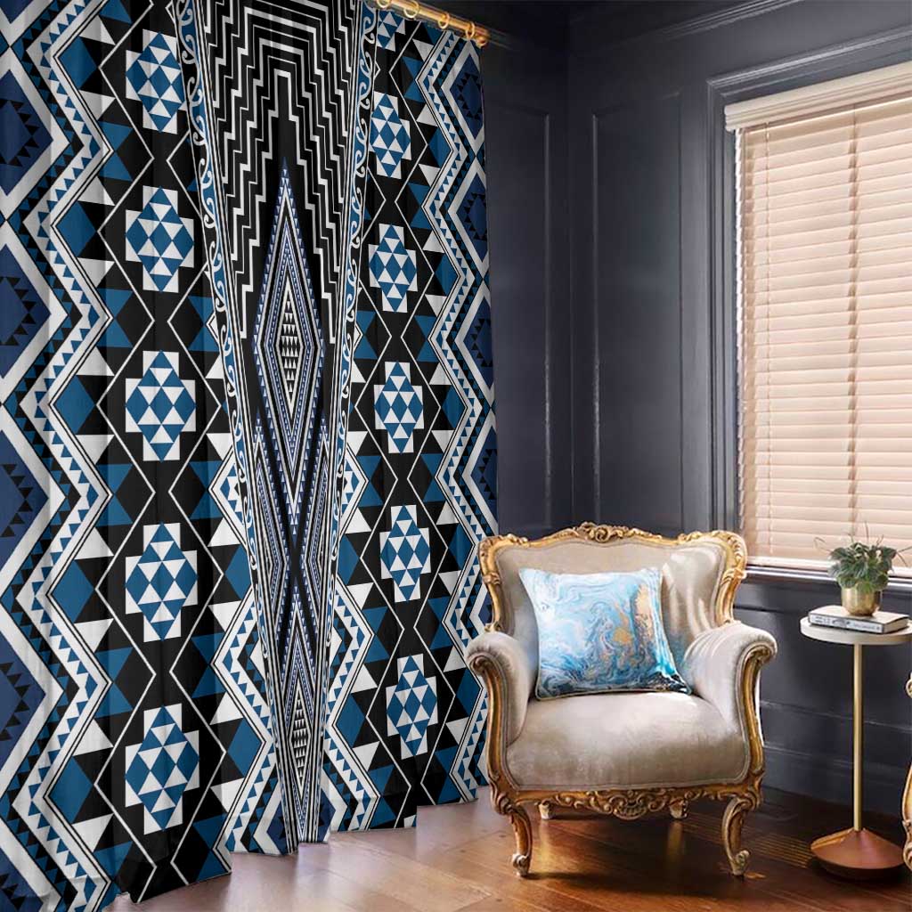 Blue Aotearoa Tukutuku and Poutama Motif Window Curtain LT03 - Polynesian Pride