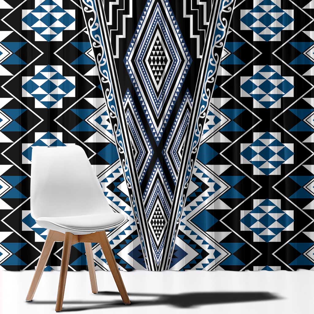 Blue Aotearoa Tukutuku and Poutama Motif Window Curtain LT03 - Polynesian Pride