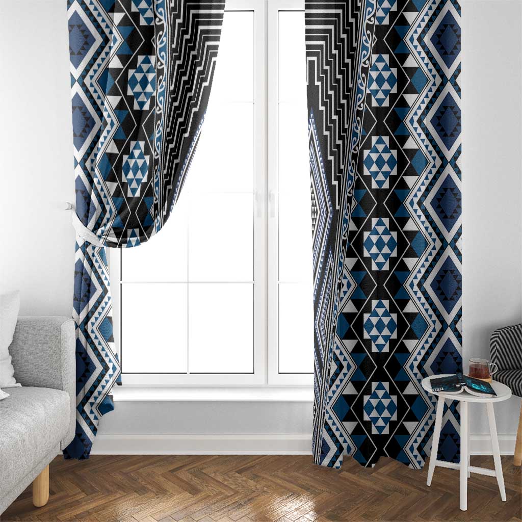 Blue Aotearoa Tukutuku and Poutama Motif Window Curtain LT03 - Polynesian Pride