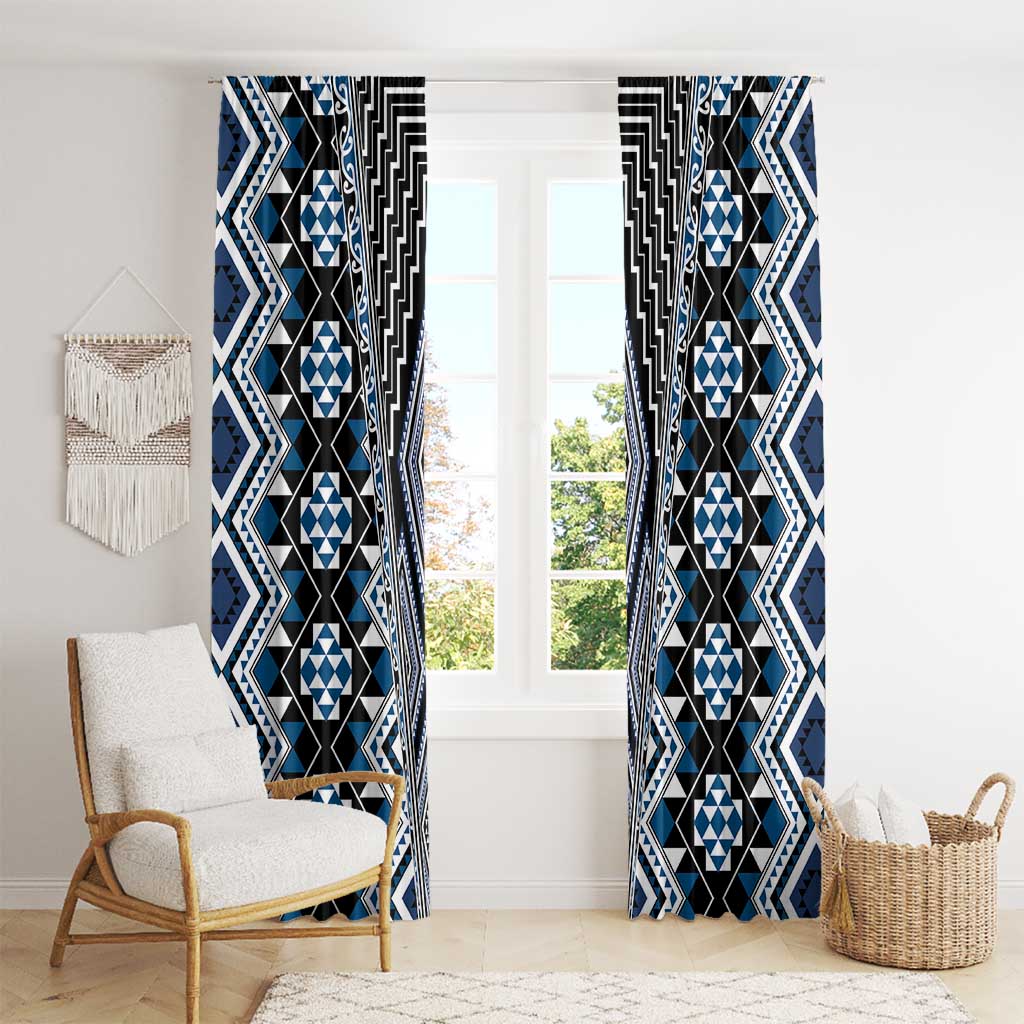 Blue Aotearoa Tukutuku and Poutama Motif Window Curtain LT03 - Polynesian Pride