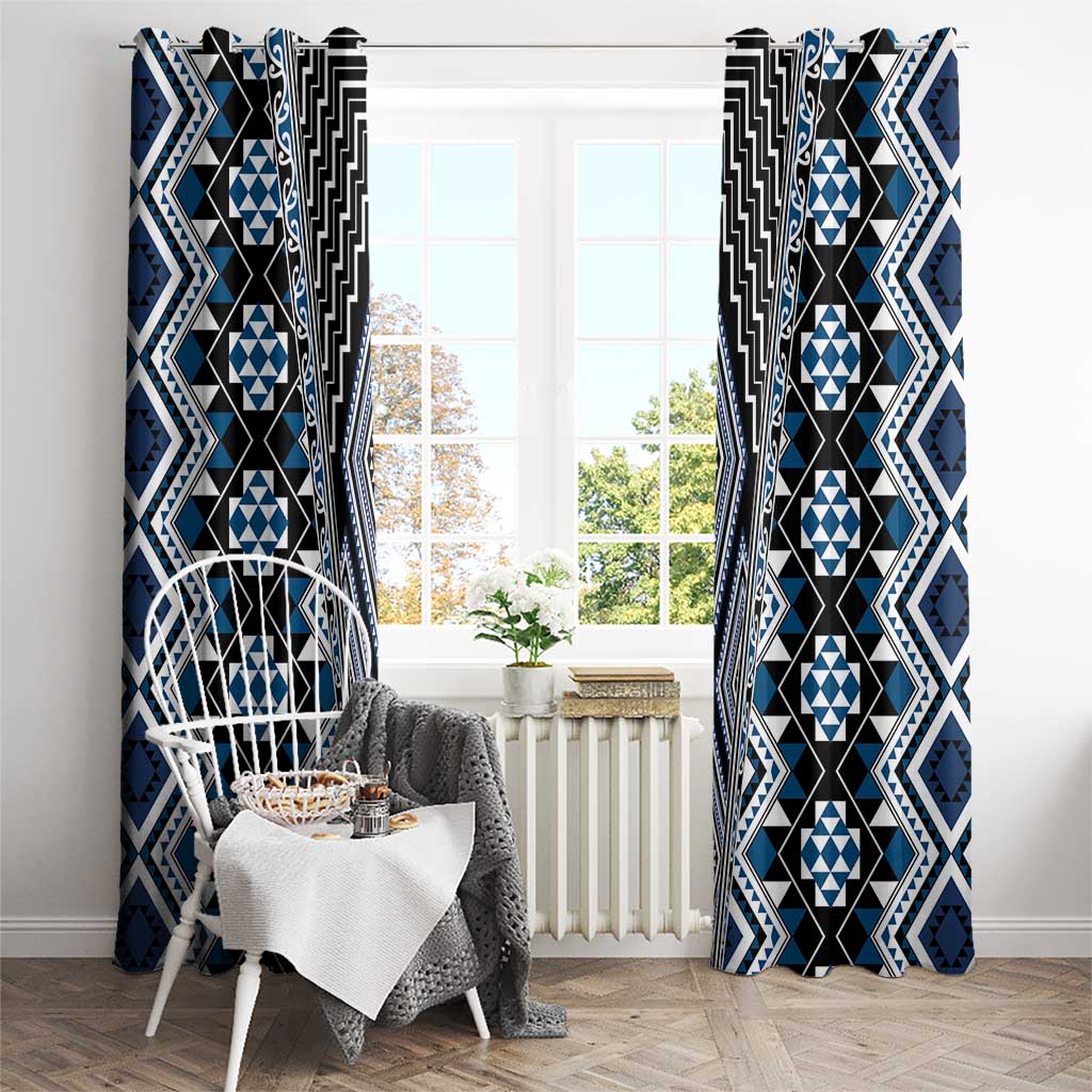 Blue Aotearoa Tukutuku and Poutama Motif Window Curtain LT03 - Polynesian Pride