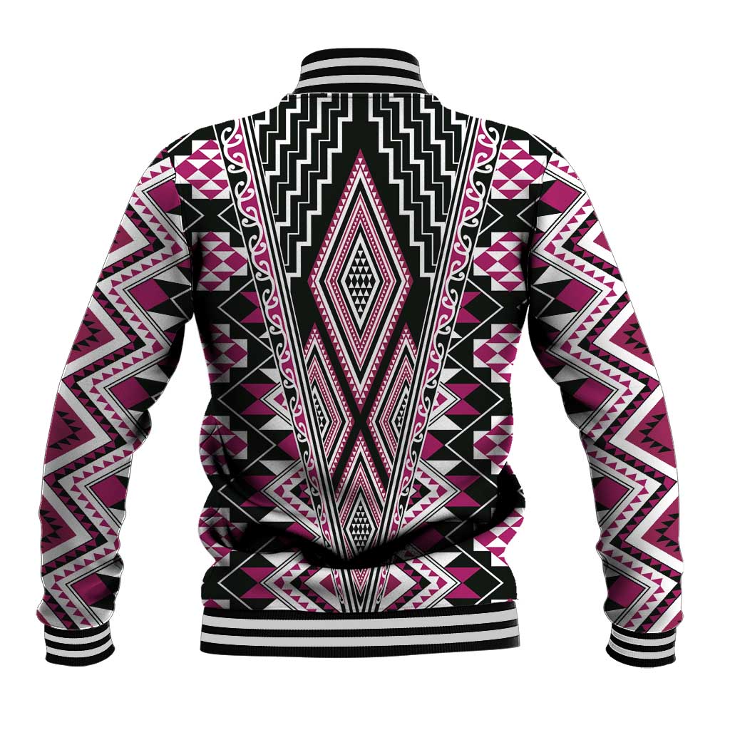 Pink Aotearoa Tukutuku and Poutama Motif Baseball Jacket LT03 - Polynesian Pride