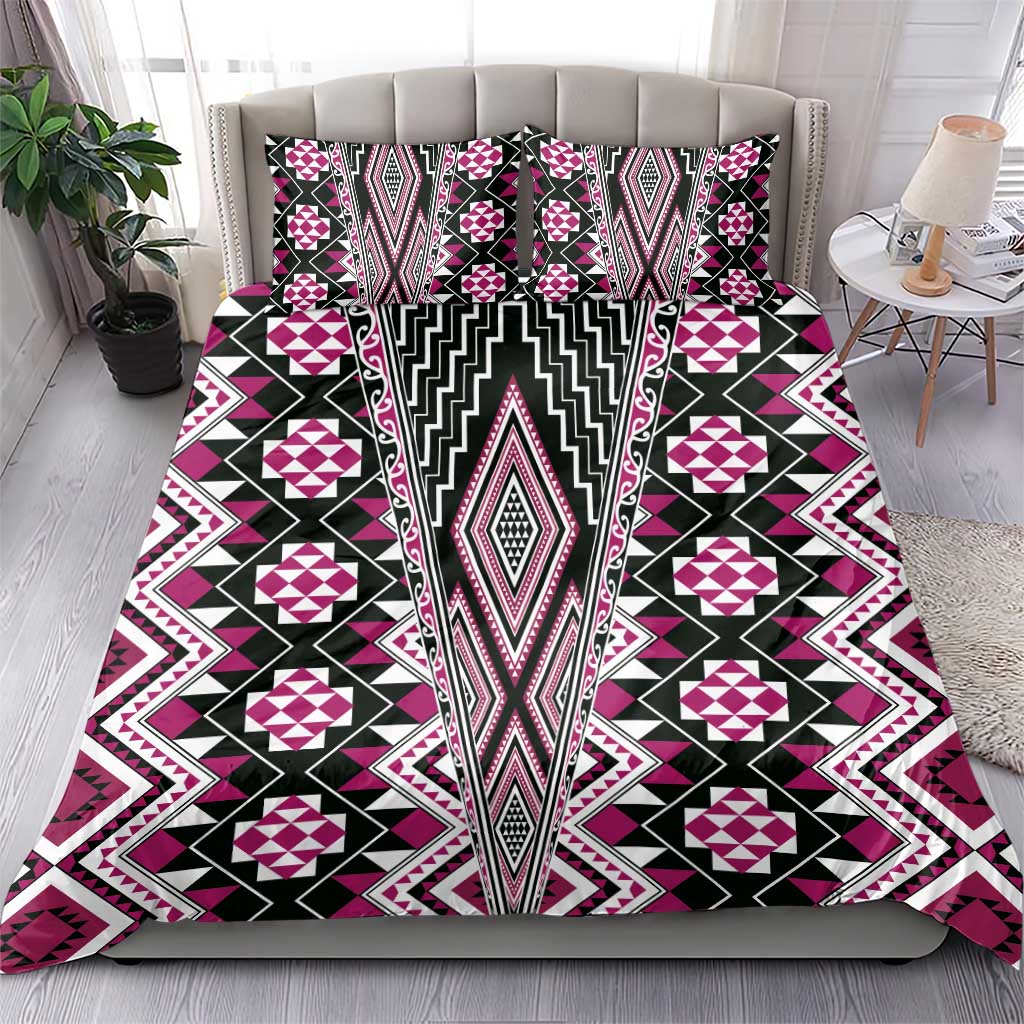 Pink Aotearoa Tukutuku and Poutama Motif Bedding Set LT03 - Polynesian Pride