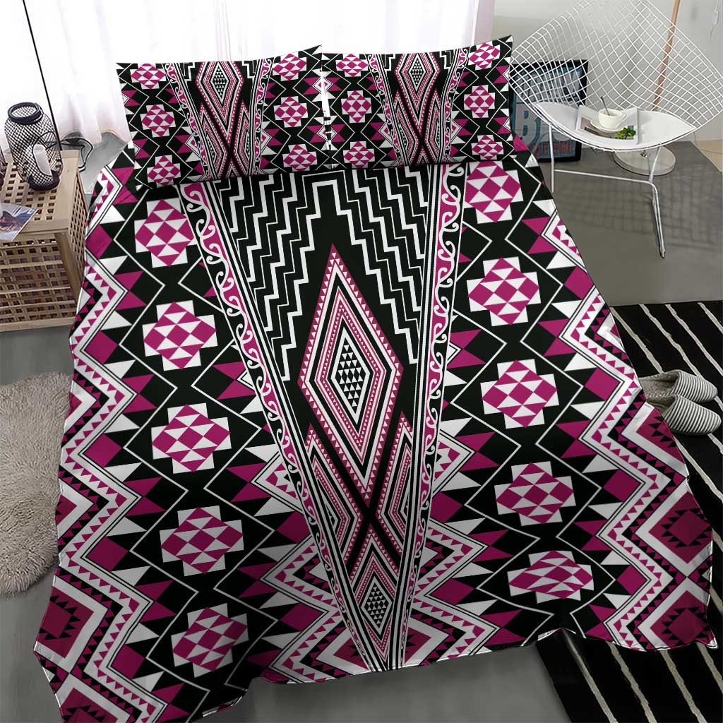 Pink Aotearoa Tukutuku and Poutama Motif Bedding Set LT03 - Polynesian Pride