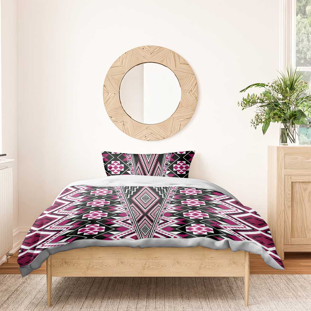 Pink Aotearoa Tukutuku and Poutama Motif Bedding Set LT03 - Polynesian Pride