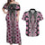 Pink Aotearoa Tukutuku and Poutama Motif Couples Matching Off Shoulder Maxi Dress and Hawaiian Shirt