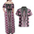 Pink Aotearoa Tukutuku and Poutama Motif Couples Matching Off Shoulder Maxi Dress and Hawaiian Shirt