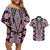 Pink Aotearoa Tukutuku and Poutama Motif Couples Matching Off Shoulder Short Dress and Hawaiian Shirt