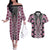 Pink Aotearoa Tukutuku and Poutama Motif Couples Matching Off The Shoulder Long Sleeve Dress and Hawaiian Shirt