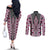 Pink Aotearoa Tukutuku and Poutama Motif Couples Matching Off The Shoulder Long Sleeve Dress and Long Sleeve Button Shirt