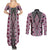 Pink Aotearoa Tukutuku and Poutama Motif Couples Matching Summer Maxi Dress and Long Sleeve Button Shirt