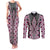 Pink Aotearoa Tukutuku and Poutama Motif Couples Matching Tank Maxi Dress and Long Sleeve Button Shirt