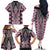 Pink Aotearoa Tukutuku and Poutama Motif Family Matching Off The Shoulder Long Sleeve Dress and Hawaiian Shirt