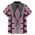 Pink Aotearoa Tukutuku and Poutama Motif Family Matching Off The Shoulder Long Sleeve Dress and Hawaiian Shirt