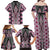 Pink Aotearoa Tukutuku and Poutama Motif Family Matching Off Shoulder Maxi Dress and Hawaiian Shirt