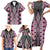 Pink Aotearoa Tukutuku and Poutama Motif Family Matching Short Sleeve Bodycon Dress and Hawaiian Shirt