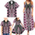 Pink Aotearoa Tukutuku and Poutama Motif Family Matching Summer Maxi Dress and Hawaiian Shirt