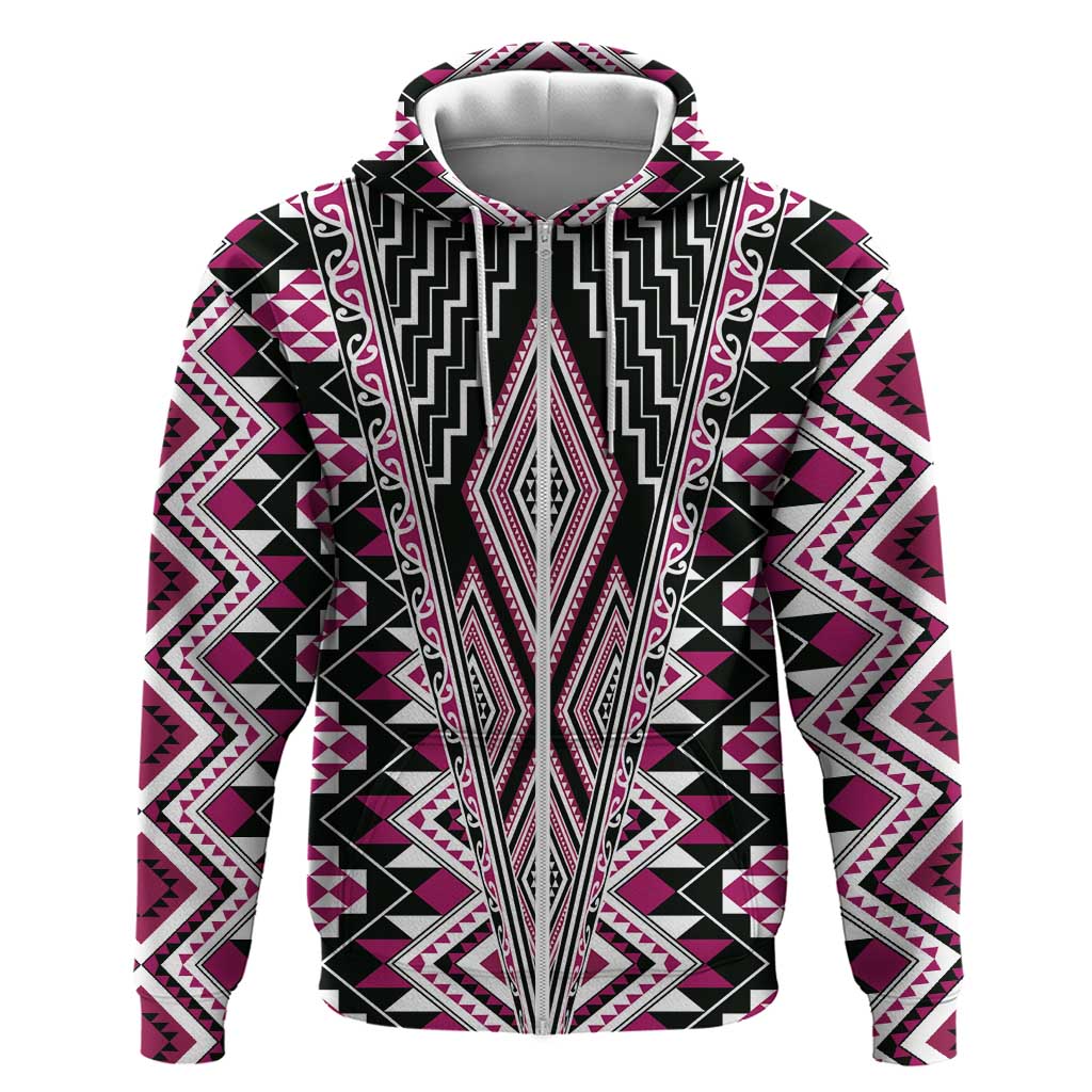 Pink Aotearoa Tukutuku and Poutama Motif Hoodie LT03 Zip Hoodie Pink - Polynesian Pride