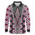 Pink Aotearoa Tukutuku and Poutama Motif Long Sleeve Polo Shirt