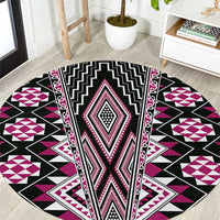 Pink Aotearoa Tukutuku and Poutama Motif Round Carpet LT03 Pink - Polynesian Pride