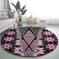 Pink Aotearoa Tukutuku and Poutama Motif Round Carpet LT03 - Polynesian Pride