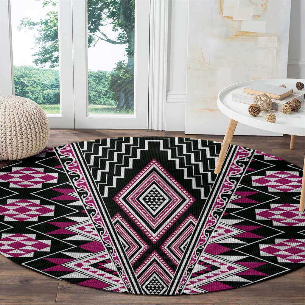 Pink Aotearoa Tukutuku and Poutama Motif Round Carpet LT03 - Polynesian Pride