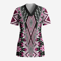 Pink Aotearoa Tukutuku and Poutama Motif Scrub Top LT03 Adult Pink - Polynesian Pride