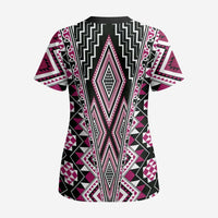 Pink Aotearoa Tukutuku and Poutama Motif Scrub Top LT03 - Polynesian Pride