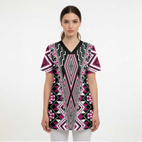 Pink Aotearoa Tukutuku and Poutama Motif Scrub Top LT03 - Polynesian Pride