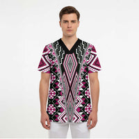 Pink Aotearoa Tukutuku and Poutama Motif Scrub Top LT03 - Polynesian Pride
