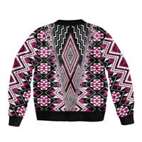 Pink Aotearoa Tukutuku and Poutama Motif Sleeve Zip Bomber Jacket LT03 - Polynesian Pride