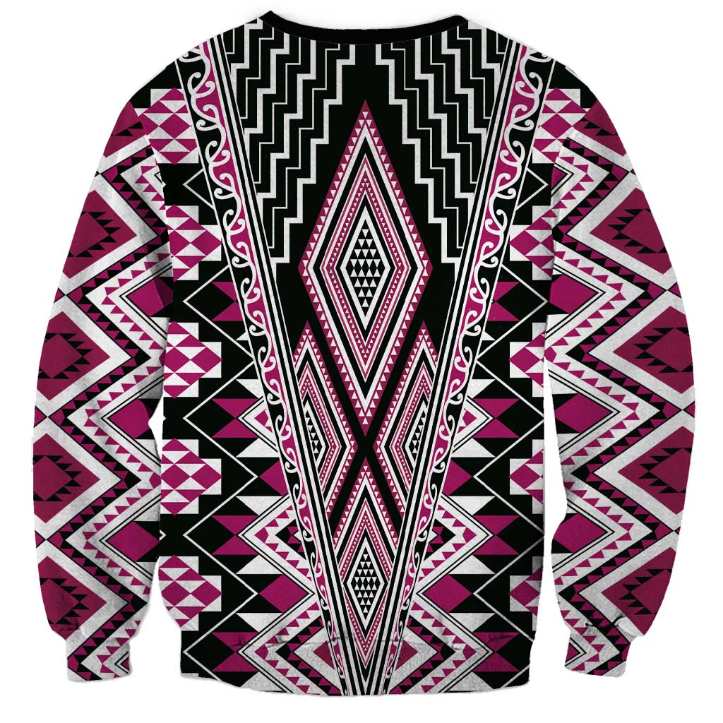 Pink Aotearoa Tukutuku and Poutama Motif Sweatshirt LT03 - Polynesian Pride