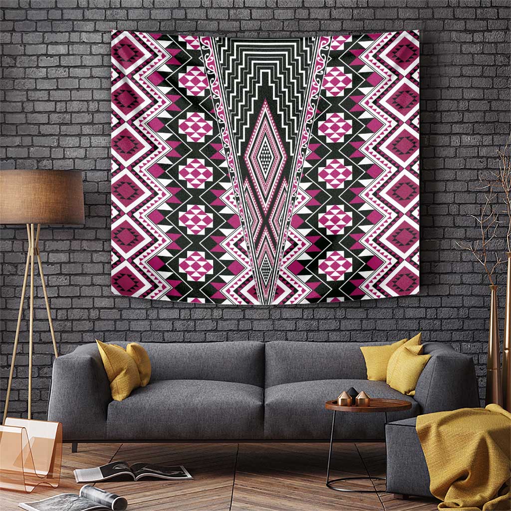 Pink Aotearoa Tukutuku and Poutama Motif Tapestry LT03 Pink - Polynesian Pride
