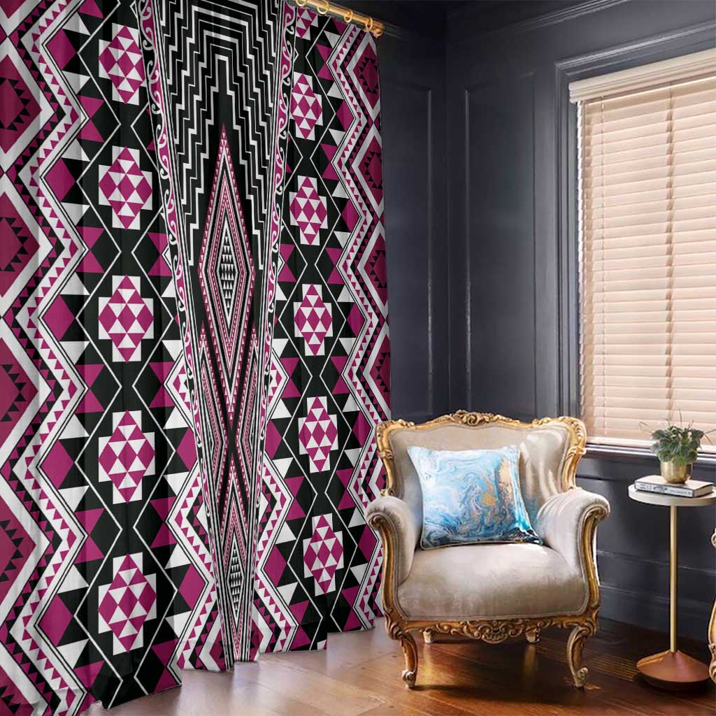 Pink Aotearoa Tukutuku and Poutama Motif Window Curtain LT03 - Polynesian Pride