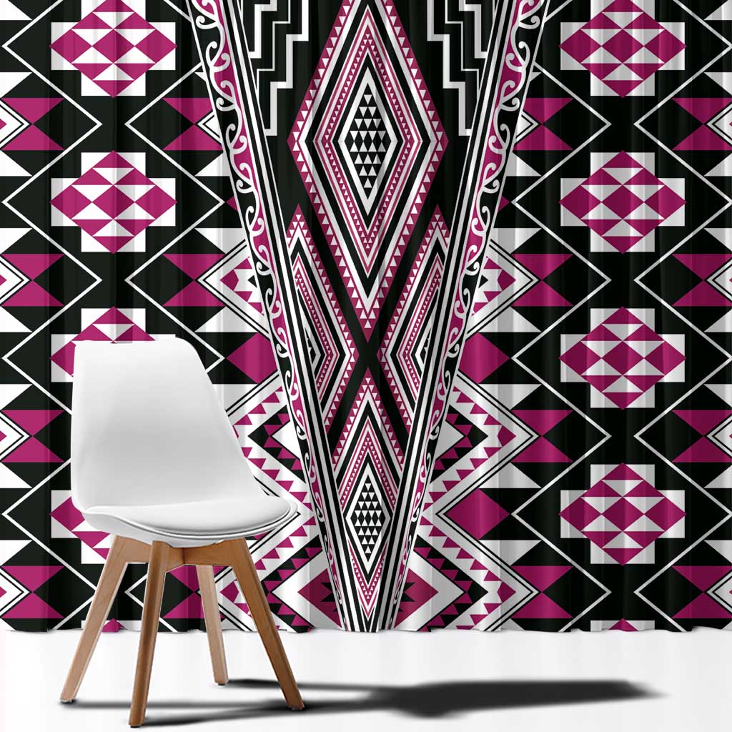 Pink Aotearoa Tukutuku and Poutama Motif Window Curtain LT03 - Polynesian Pride