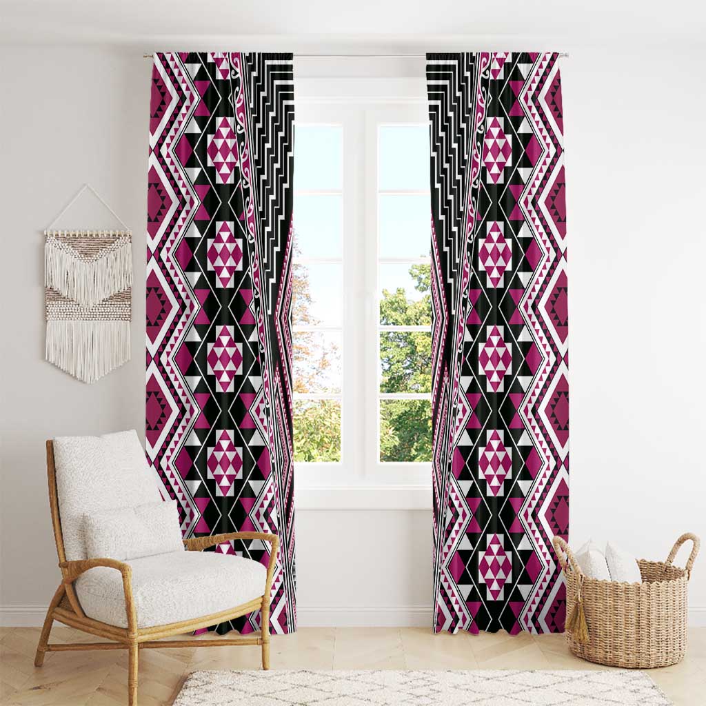 Pink Aotearoa Tukutuku and Poutama Motif Window Curtain LT03 - Polynesian Pride