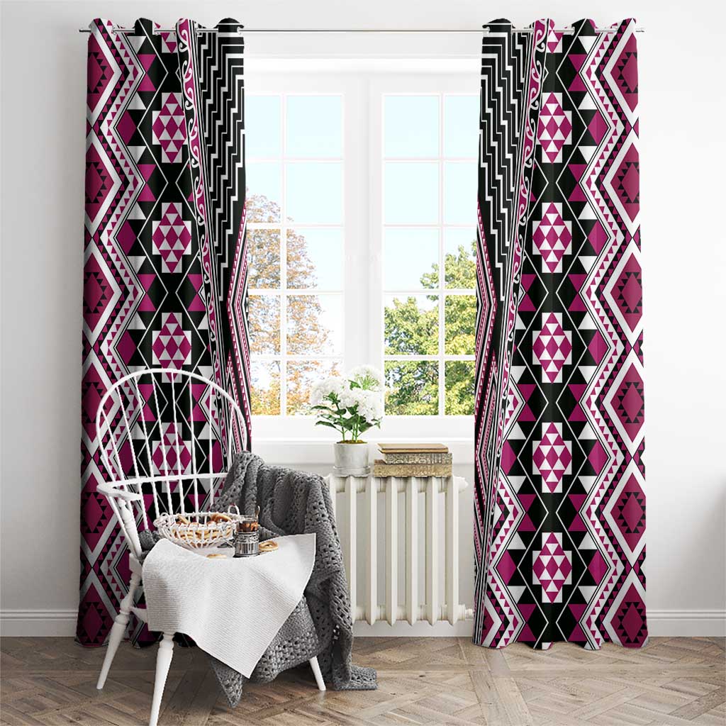 Pink Aotearoa Tukutuku and Poutama Motif Window Curtain LT03 - Polynesian Pride