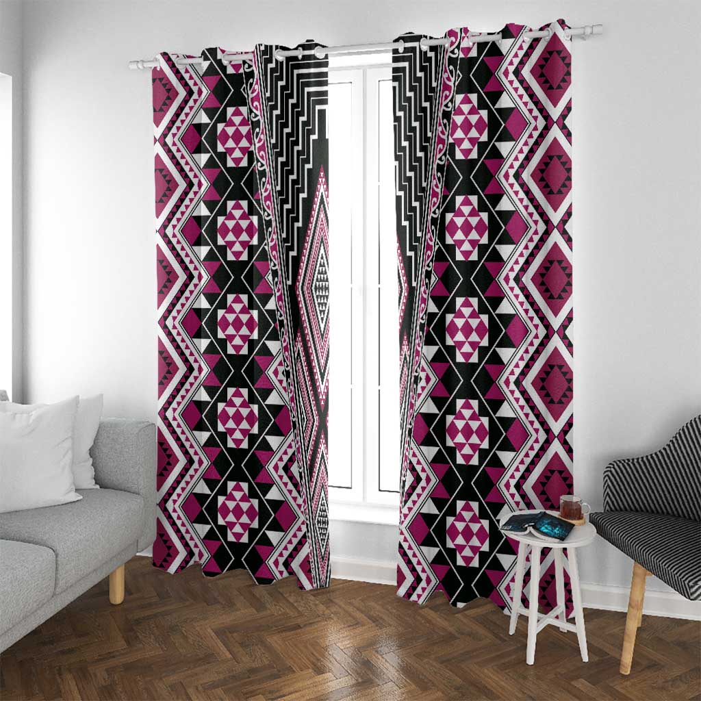 Pink Aotearoa Tukutuku and Poutama Motif Window Curtain LT03 With Grommets Pink - Polynesian Pride