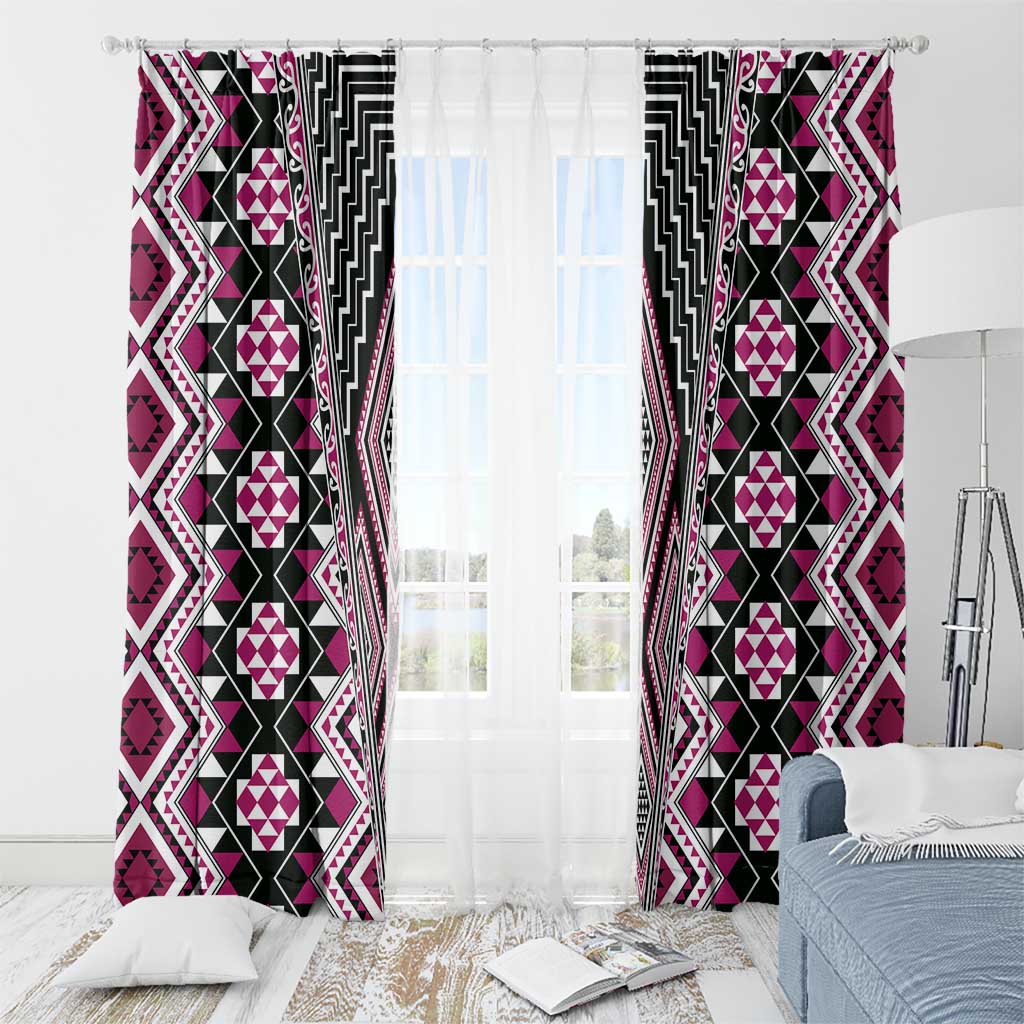 Pink Aotearoa Tukutuku and Poutama Motif Window Curtain LT03 - Polynesian Pride