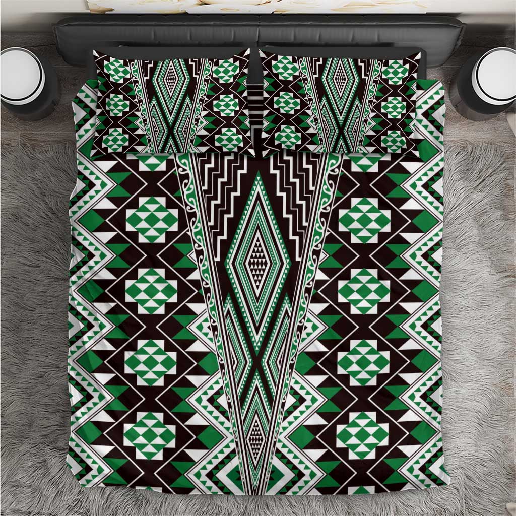 Green Aotearoa Tukutuku and Poutama Motif Bedding Set LT03 Green - Polynesian Pride
