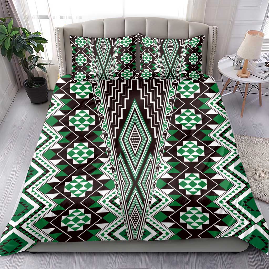 Green Aotearoa Tukutuku and Poutama Motif Bedding Set LT03 - Polynesian Pride