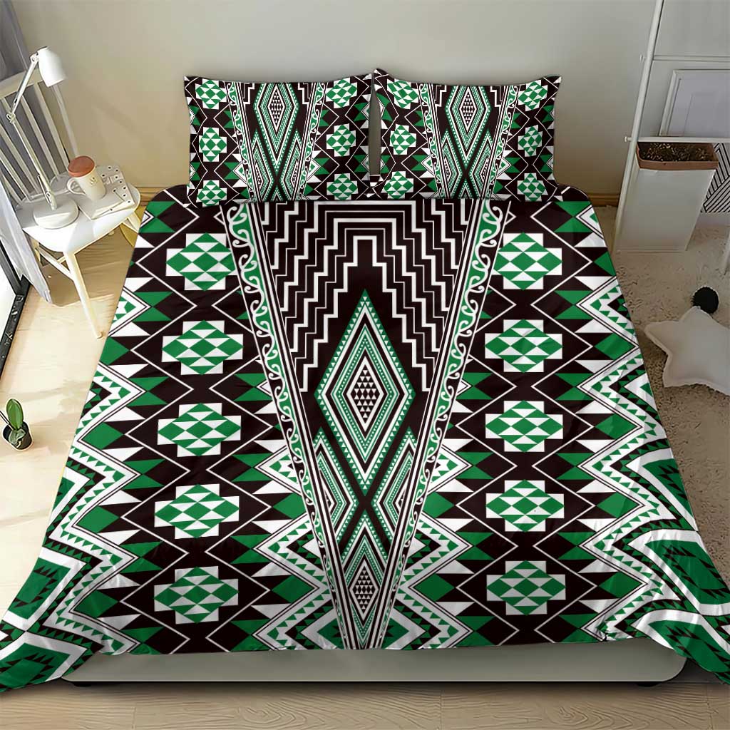 Green Aotearoa Tukutuku and Poutama Motif Bedding Set LT03 - Polynesian Pride
