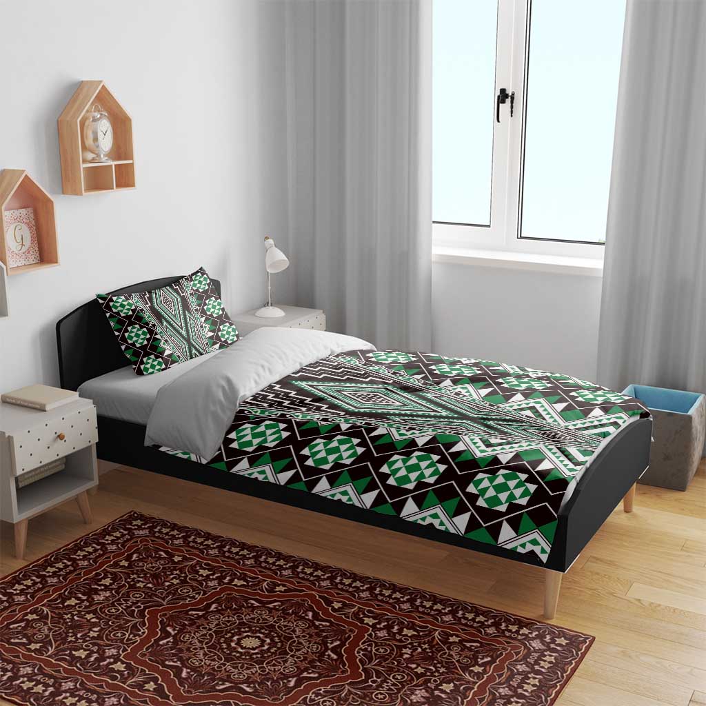 Green Aotearoa Tukutuku and Poutama Motif Bedding Set LT03 - Polynesian Pride