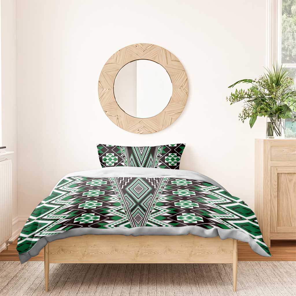 Green Aotearoa Tukutuku and Poutama Motif Bedding Set LT03 - Polynesian Pride