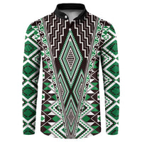Green Aotearoa Tukutuku and Poutama Motif Button Sweatshirt LT03 Green - Polynesian Pride