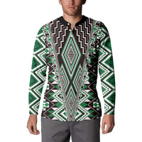 Green Aotearoa Tukutuku and Poutama Motif Button Sweatshirt LT03 - Polynesian Pride